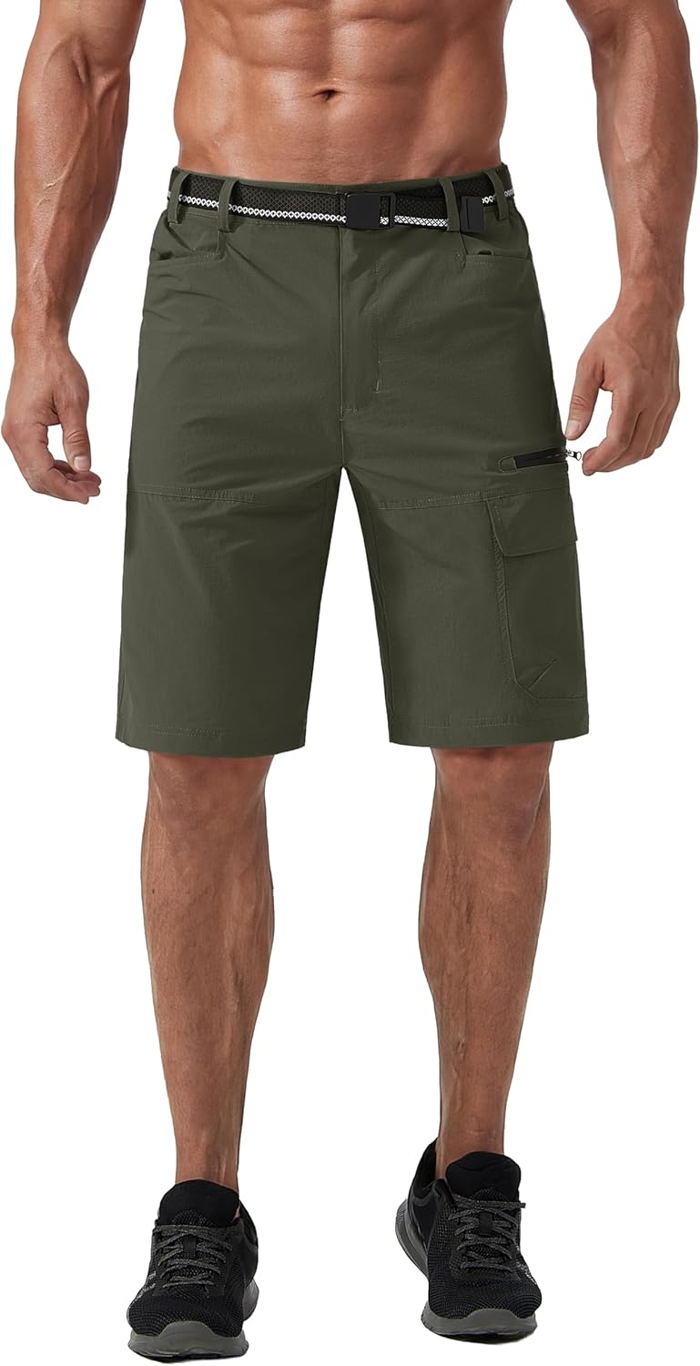 CRYSULLY Men's Hiking Cargo Shorts Outdoor Summer Lightweight Quick Dry Work Casual Shorts with 5 Zipper Pockets
