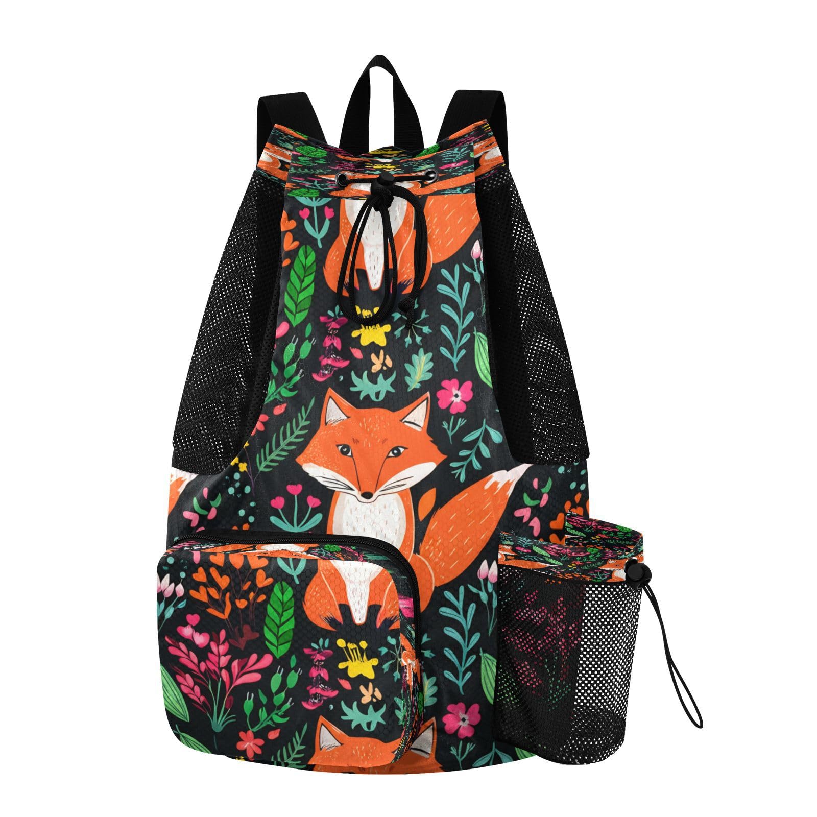 Lyeorm Playful Foxes Swim Bag Mesh Sports Drawstring Backpack with Wet Pocket Waterproof Swimming Gym Backpack for Men Women
