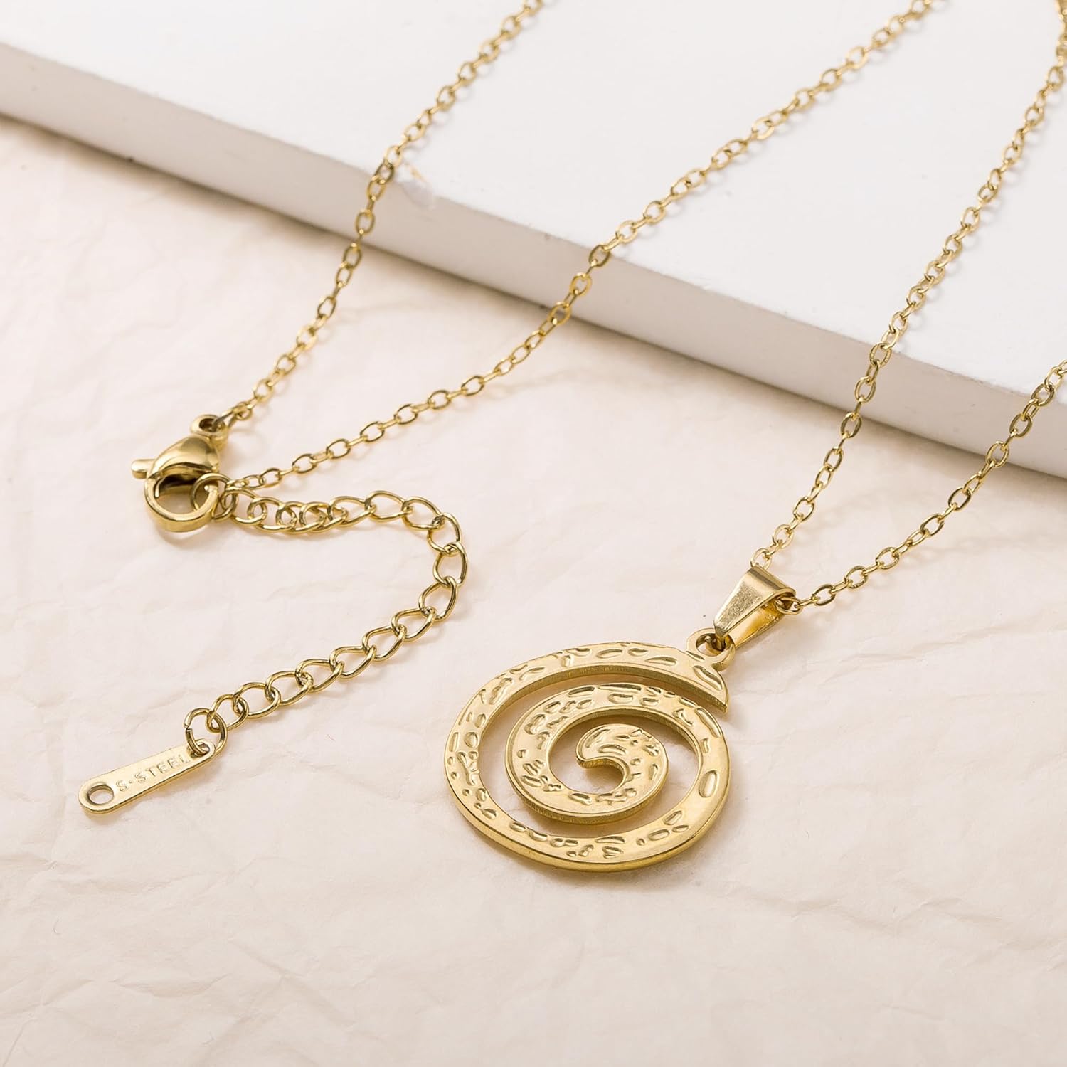 Spiral Swirl Necklace for Women - 24K Gold Plated Stainless Steel Celestial Pendant & Chain - Image 5