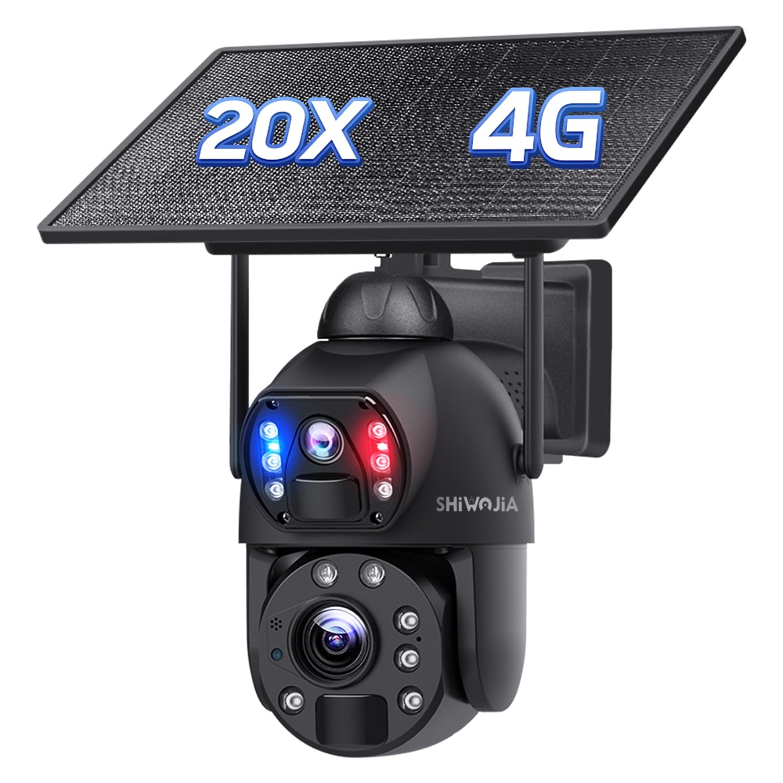 SHIWOJIA Telecamera con Sim 4G da Esterno 20X Zoom 360° PTZ Telecamera da Esterno 4G con Doppia Lente, 20000 mAh Batteria, Visione Notturna a Colori, PIR Rilevamento Intelligente