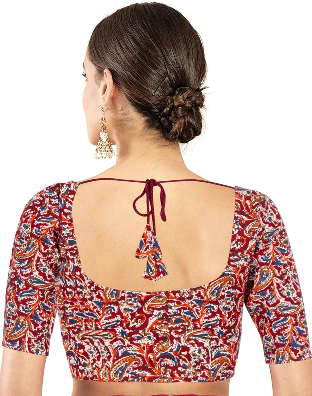 Chandrakala Cotton Printed Blouses for Women Sarees, Elbow Sleeves Ajrakh Print Crop top Choli (B223-P) - Image 3