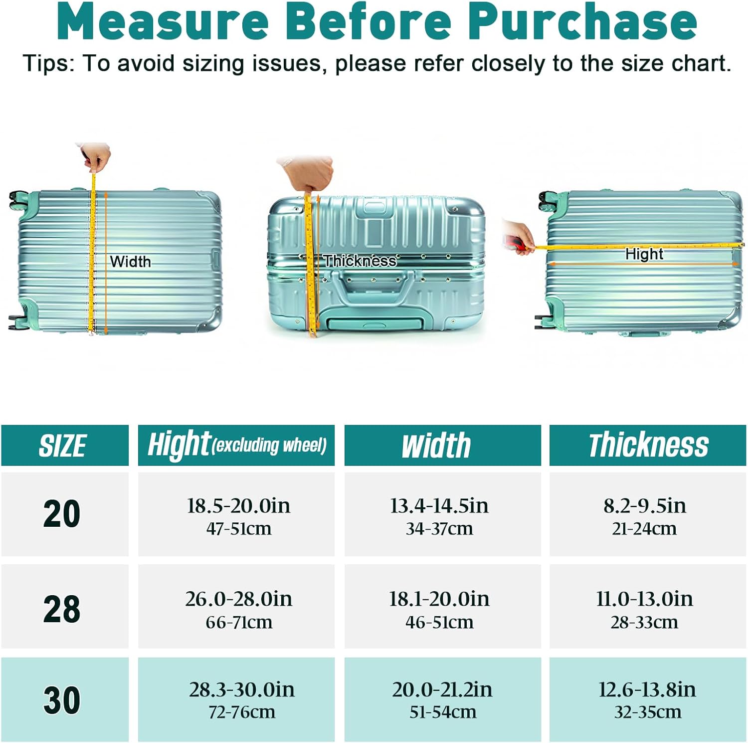 Suitcase Cover for Luggage, Clear TPU Luggage Protective Covers for Wheeled Suitcase Waterproof Dustproof Anti-scratch Travel Protection, 30Inch