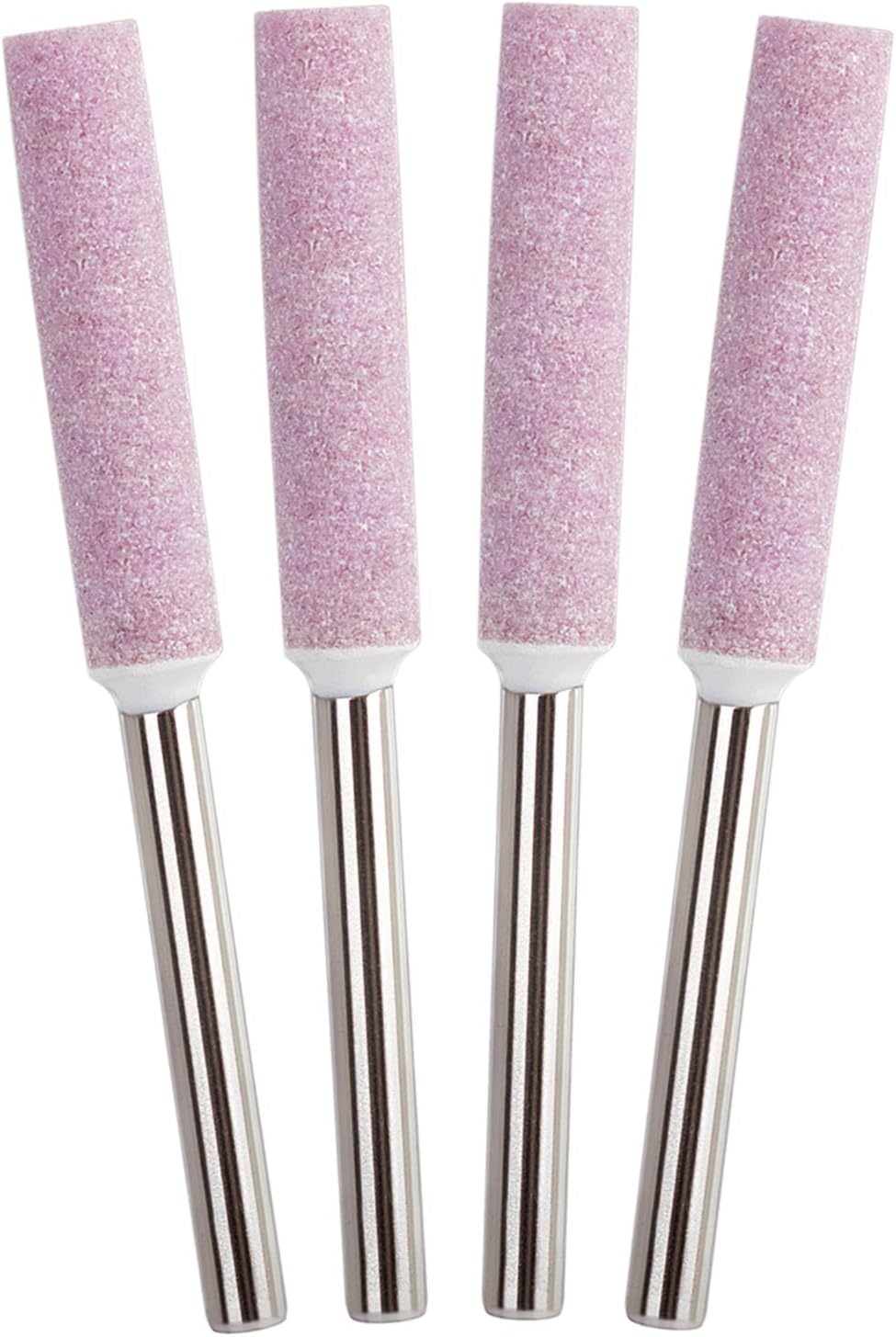 OIIKI 4 Pack Burr Grinding Stone File, Chainsaw Sharpener 3/16 Inch 4.8mm (Pink)