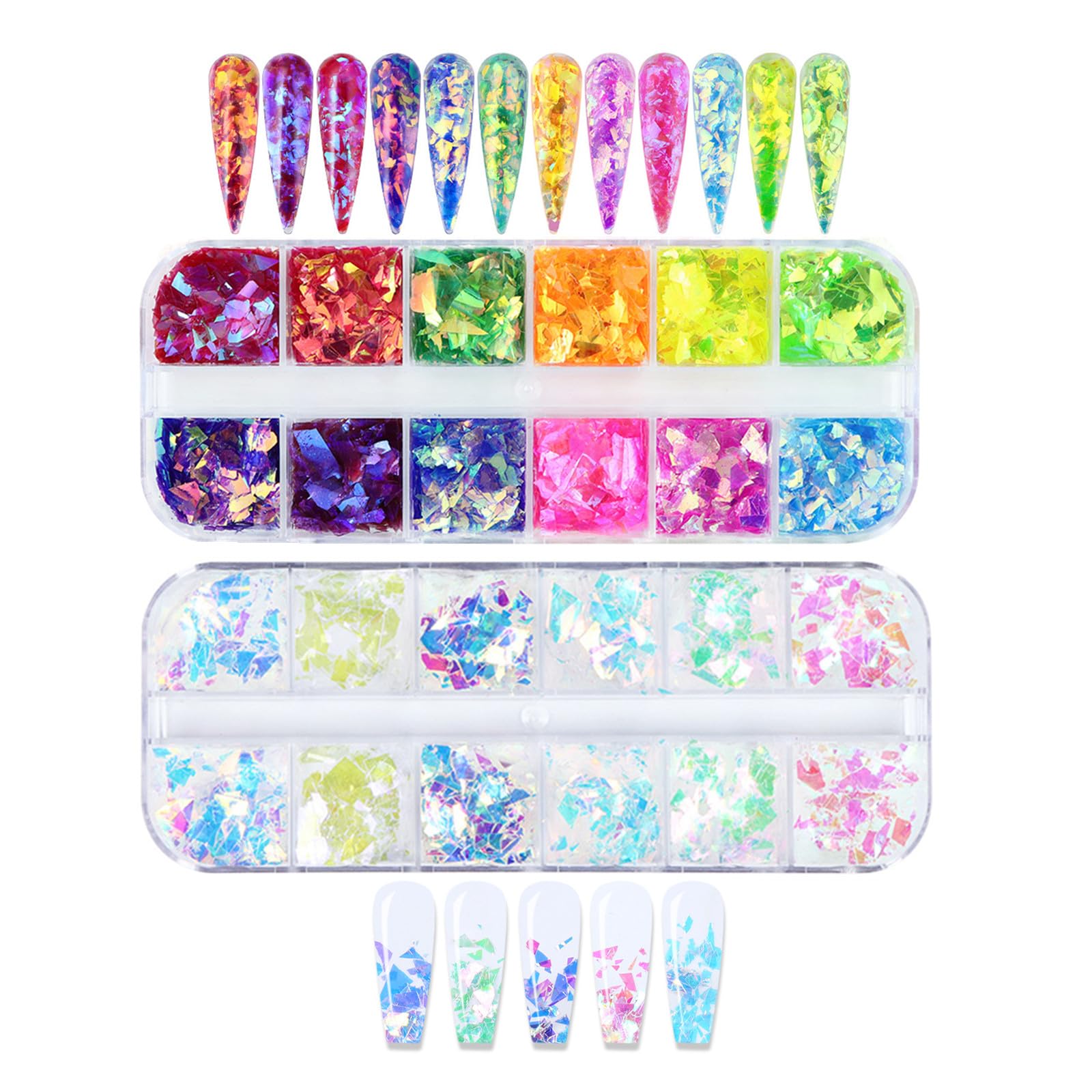 24-Color Mermaid Nail Glitter & Sequins - Irregular Fluorescent Holographic Nail Stickers for DIY Makeup Decoration
