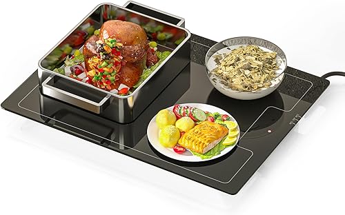Calentador de alimentos, placa eléctrica de 19 x 15 pulgadas, calentadores de alimentos para fiestas, dos ajustes de temperatura ajustables para