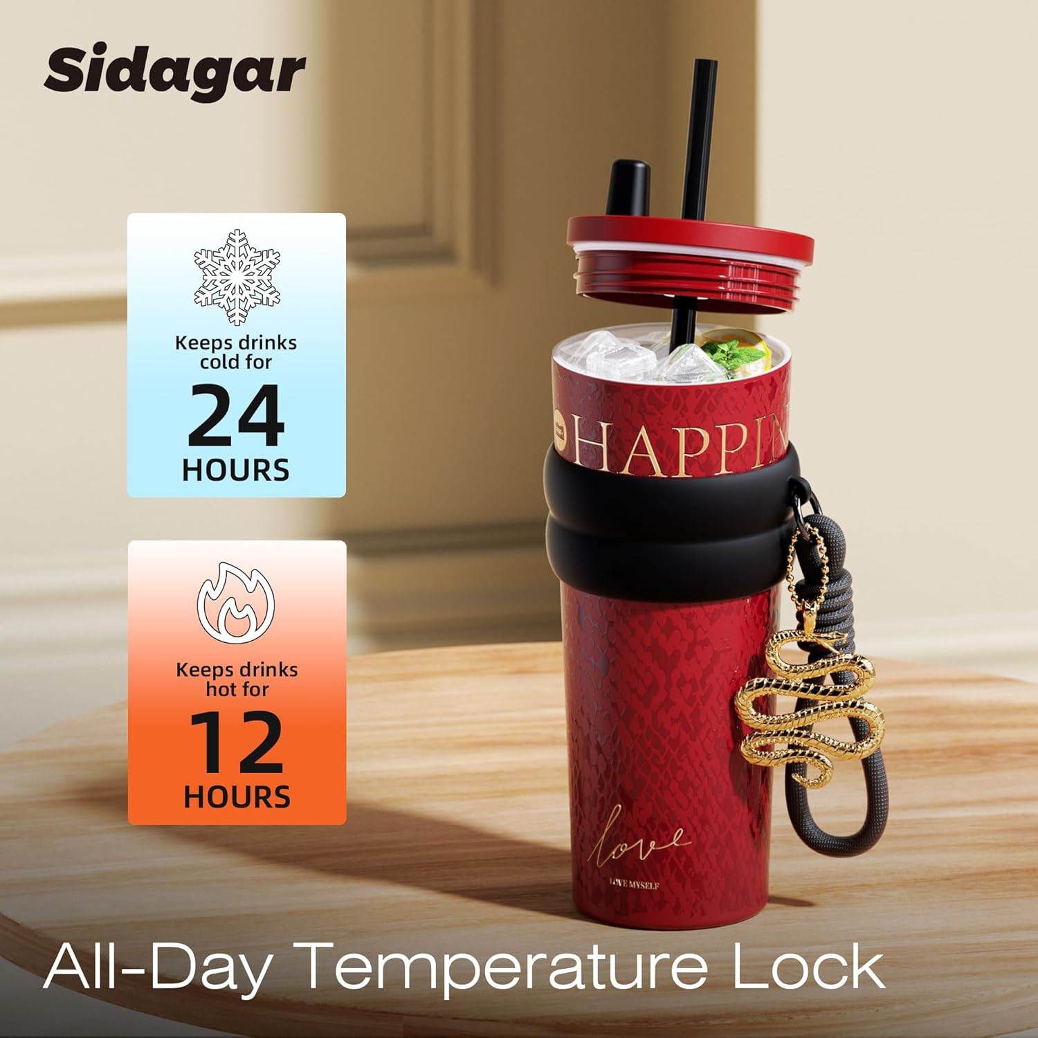 24 oz Tumbler with Lid and Straw, Insulated Coffee Mug Leak Proof, Portable Iced Travel Water Bottle, Reusable Thermal Coffee Cup, Gifts for Women, Red - Image 5