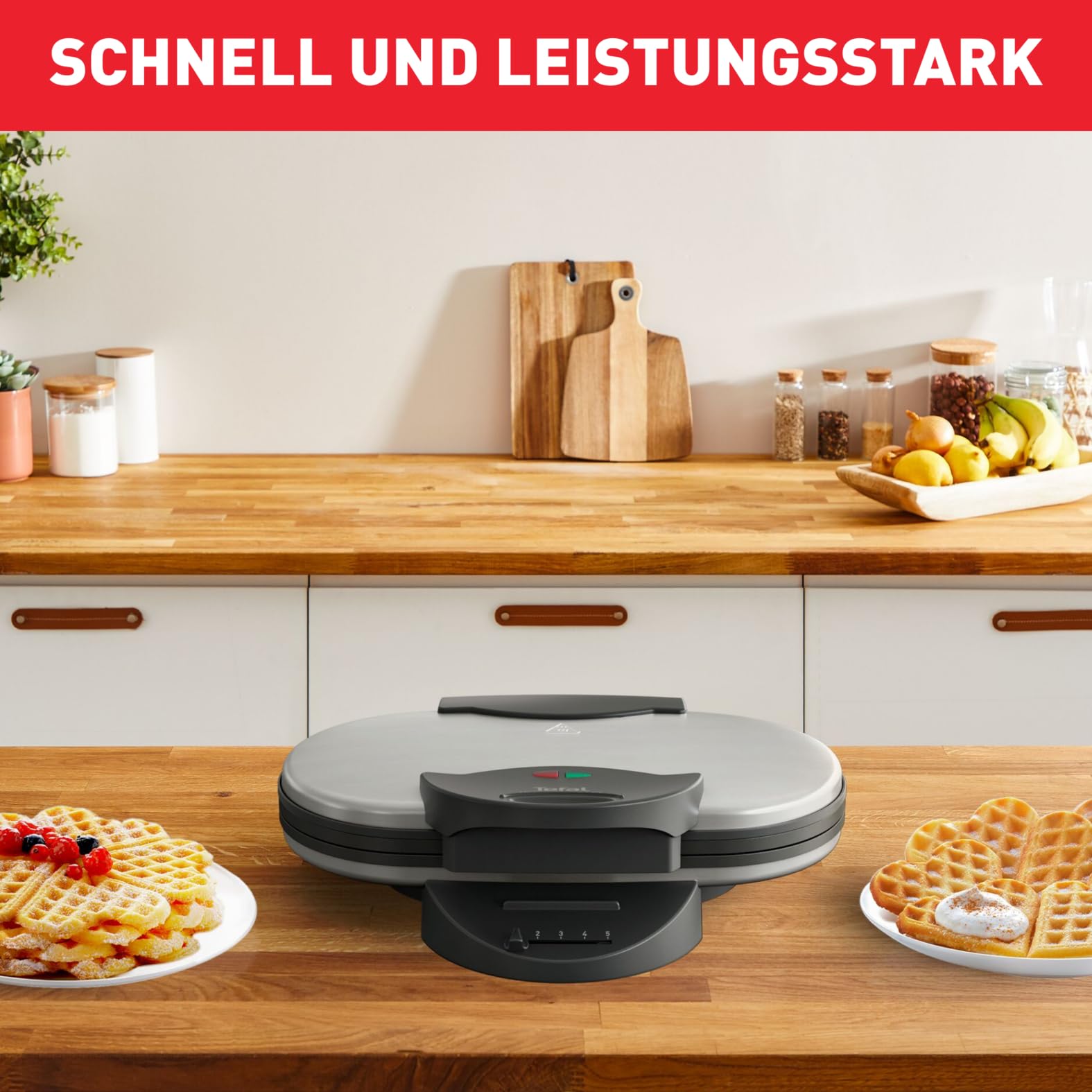 Tefal Doppel-Herzwaffeleisen WM311D, Stufenloser Temperaturregler für Bräunung nach Wunsch, Antihaftbeschichtete Platten, Teigauffang-Vorrichtung, 1200W,‎ 37 x 11.4 x 28.5 cm