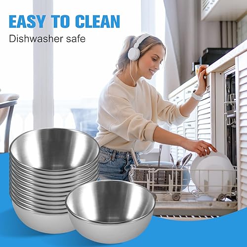 Miniatura 4 de Paquete de 20 platos de salsa de acero inoxidable de 3.2 pulgadas, mini platillos individuales de 3.5 onzas, cuencos redondos para condimentos,