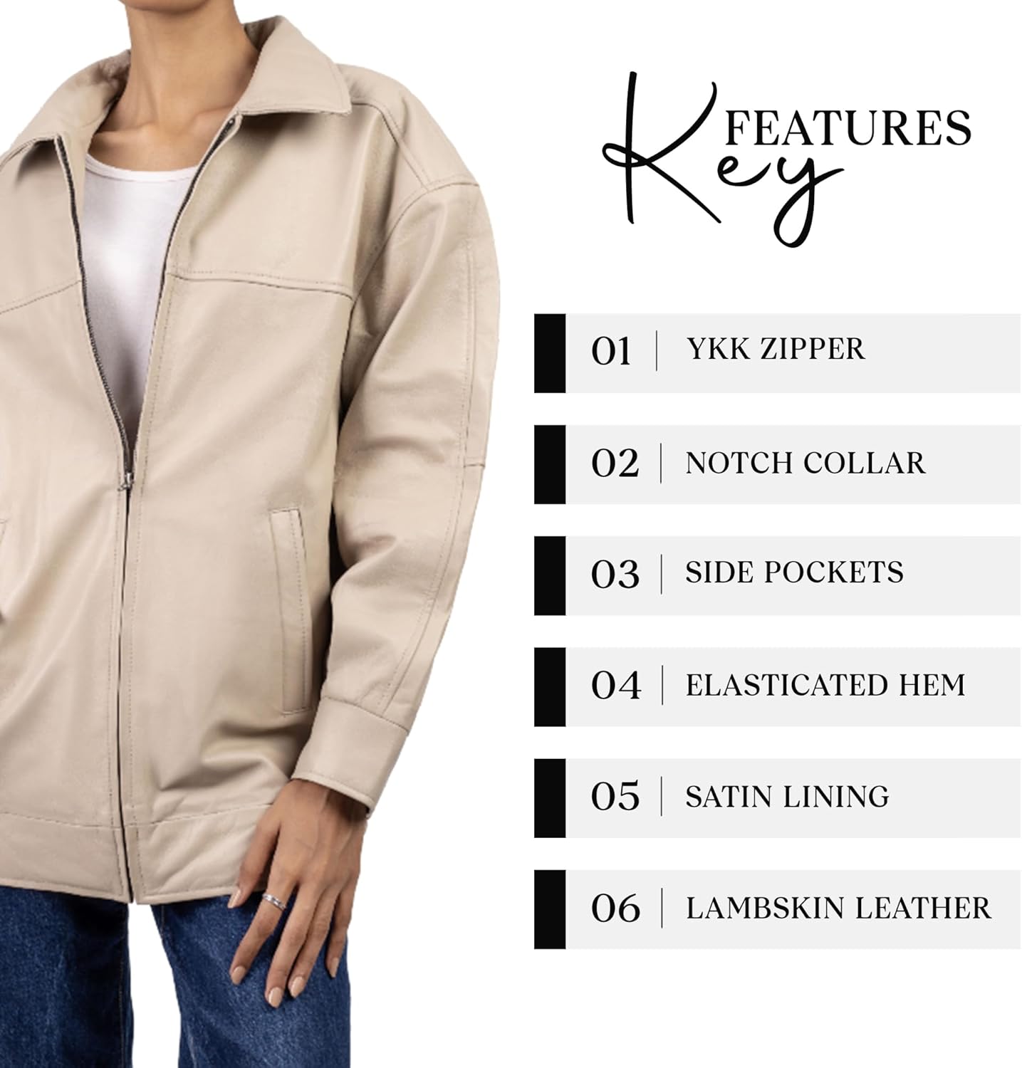 Jild Oversized Leather Jacket Women - Lambskin Leather Fall Jacket for Womens Fashion Plus Size Outfits - Image 7