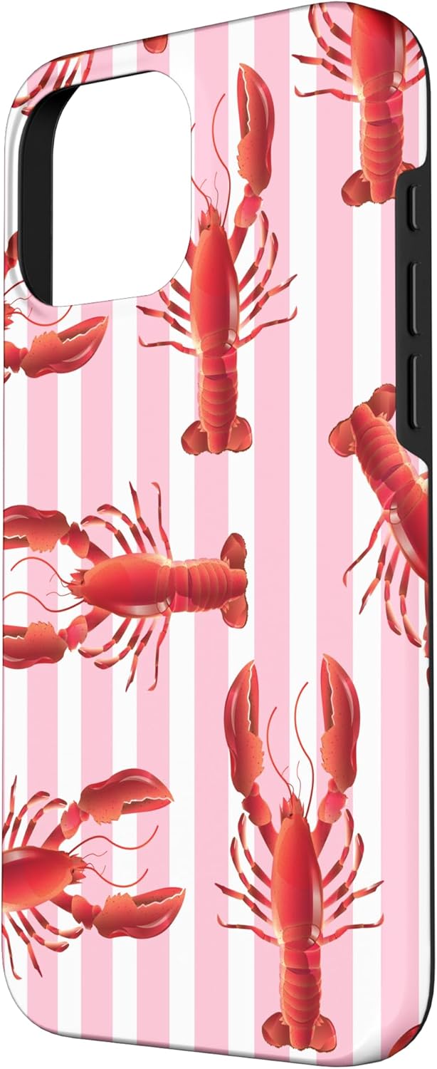 Lobster Preppy Coastal Pink Stripes Summer Theme Case for iPhone 16 Pro Max