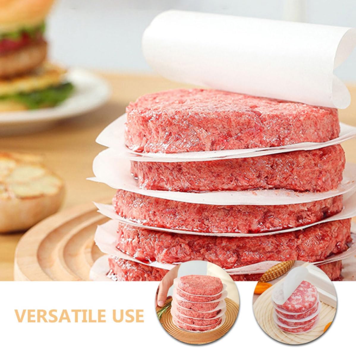 100 Pcs White round Hamburger Patty Papers Nonstick Parchment Sheets 11cm for Separating Meat Patties and Food Wrapping Versatile Use in Kitchen