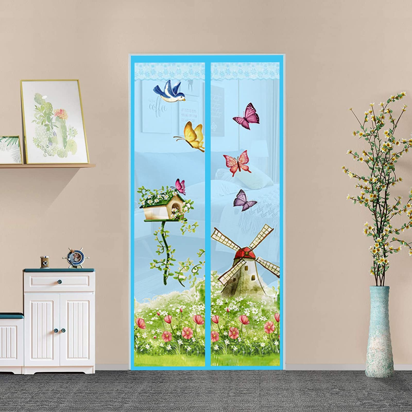 Magnetic Fly Insect Screen Door, 65x230cm With Heavy Duty Mesh Curtain Curtain And Full Frame