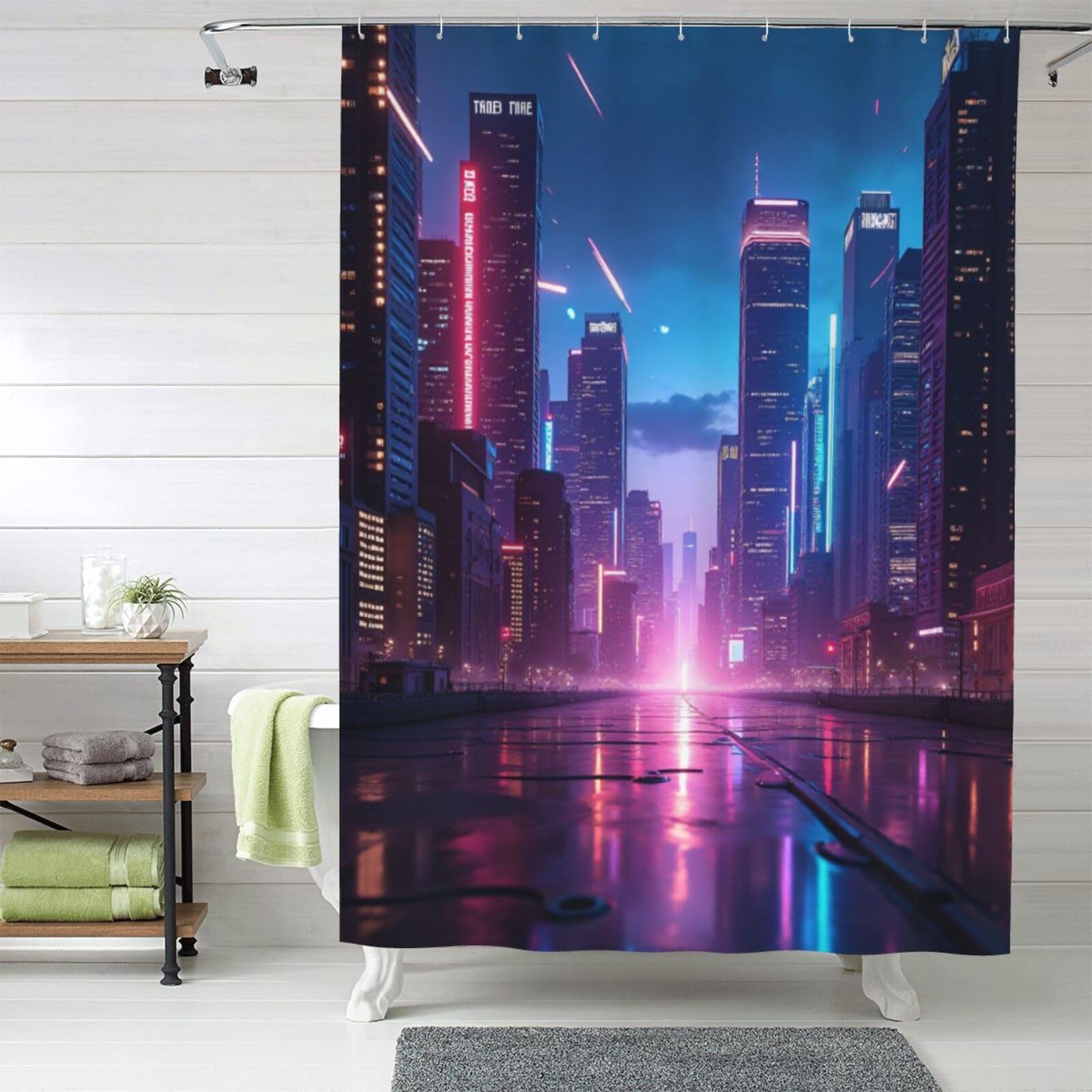 Rideau de douche Cyberpunk paysage urbain n° 94, l'ambiance futuriste dans votre bain
