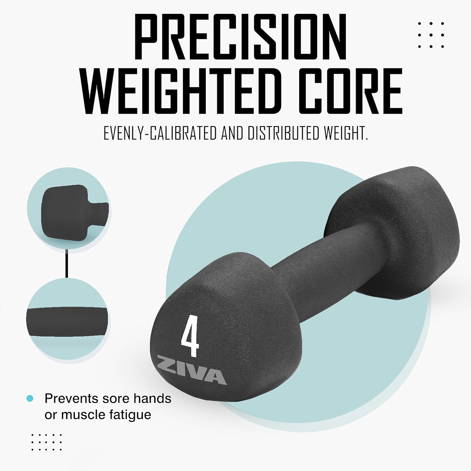 ZIVA Neoprene Tribell Dumbbell Pairs - Set of 2 Hand Weights, Non-Slip Durable Rubber Finish, No-Roll Design for Rigorous Exercise and Strength Training (Avail in 2-20 lb Pairs)