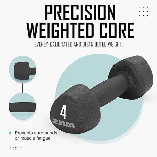 Miniatura 3 de ZIVA Pares de mancuernas de goma de neopreno, elegante, antideslizante, acabado de goma duradero, núcleo pesado de precisión, diseño que no se rueda