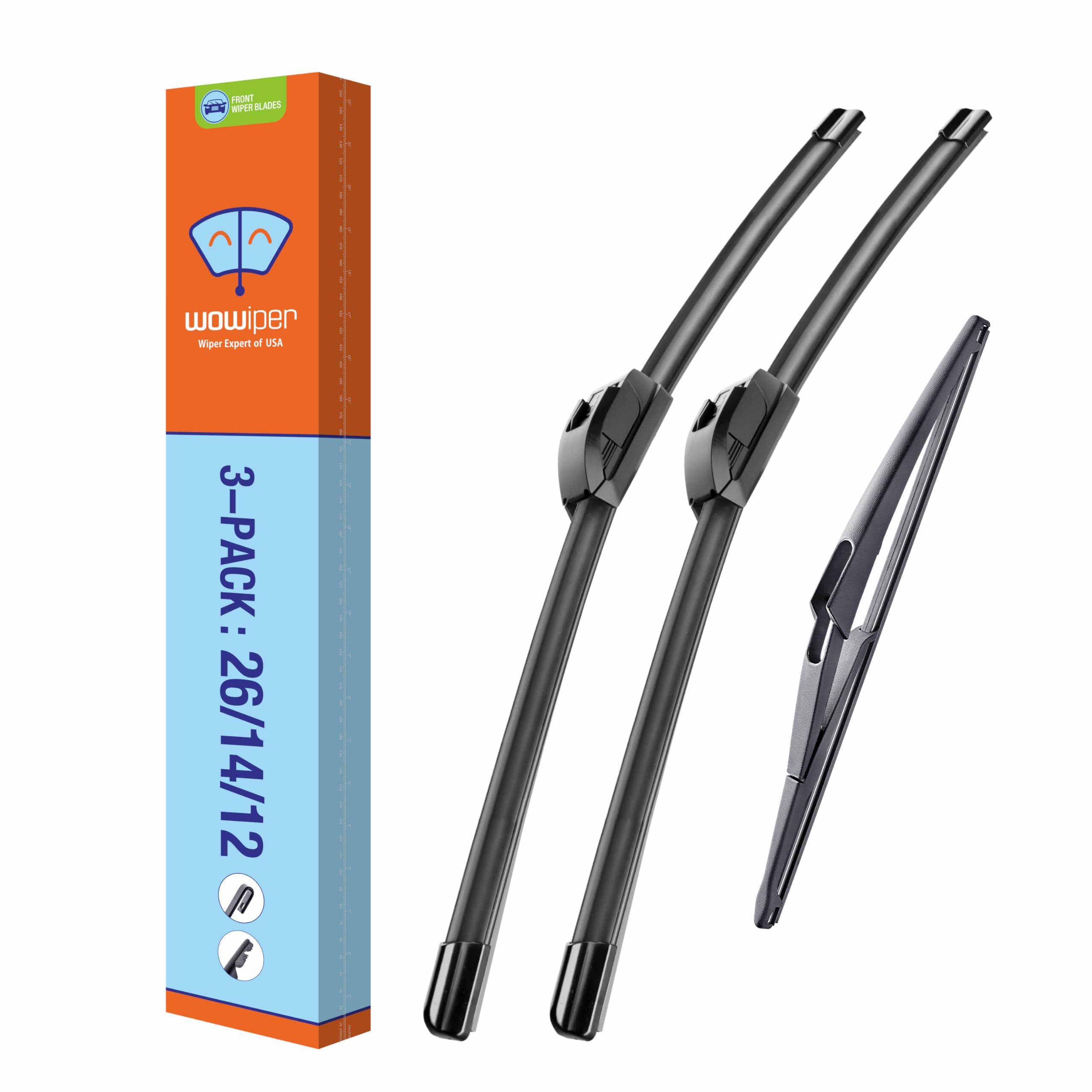 Windshield Wiper Blades with Rear Wiper Blade All-Season Automotive Replacement Windshield Wipers for My Car - 26"+14"+12" (Set of 3)