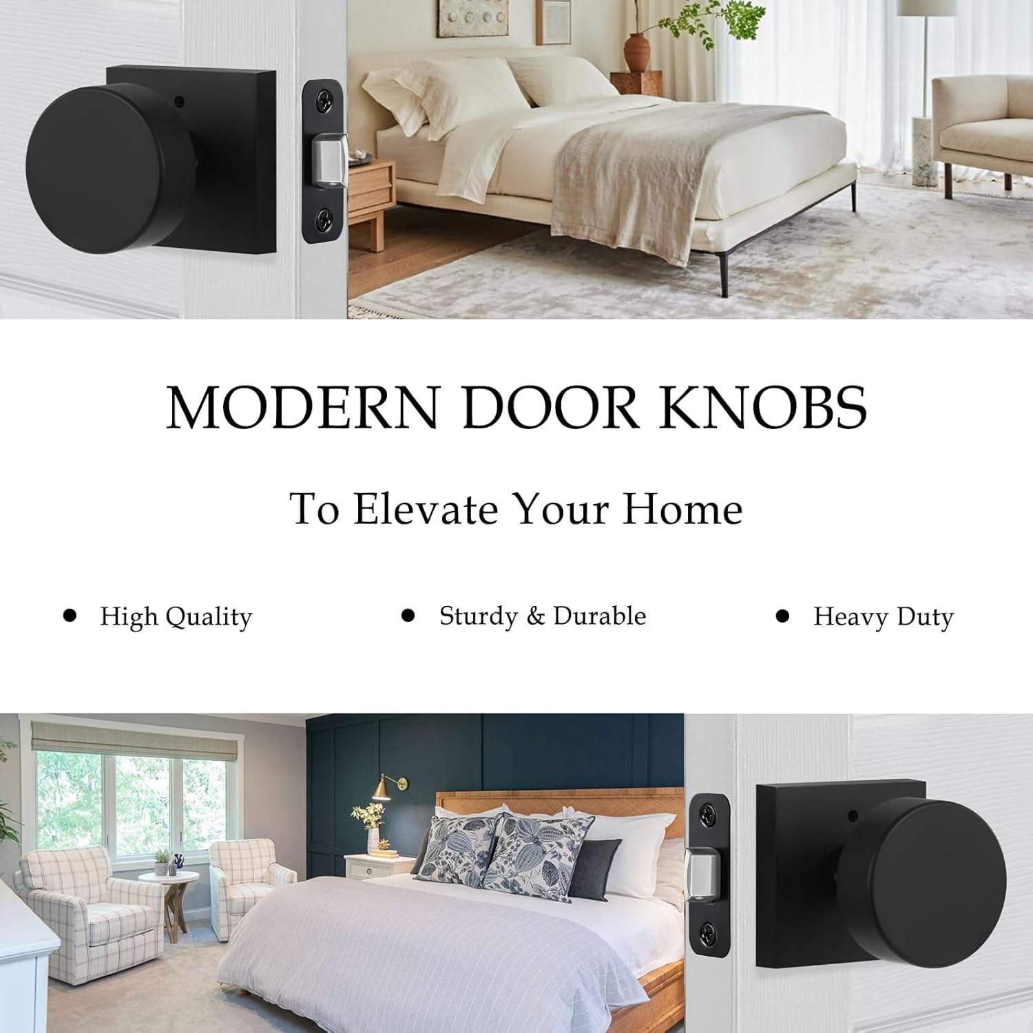 Black Door Knobs, Modern Matte Black Door Handle for Closet and Hallway, Non-Locking Doork Handle