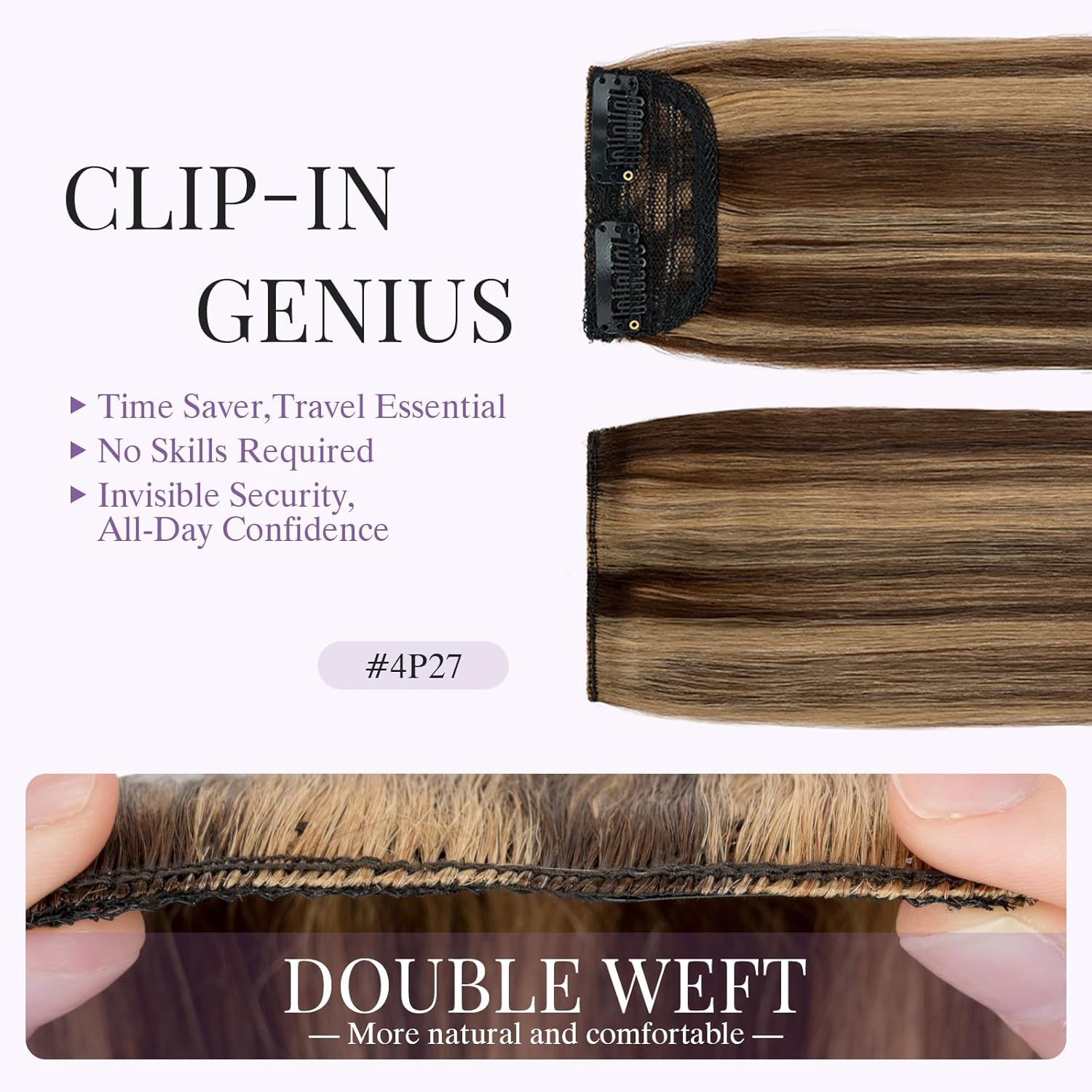 S-noilite 2 pieces 8 inch Clip In Short Hair Extensions 100% Remy Human Hair Invisible Mini Short Clip in Hairpiece for Women with Thinning Hair Medium Brown Mixed Dark Blonde