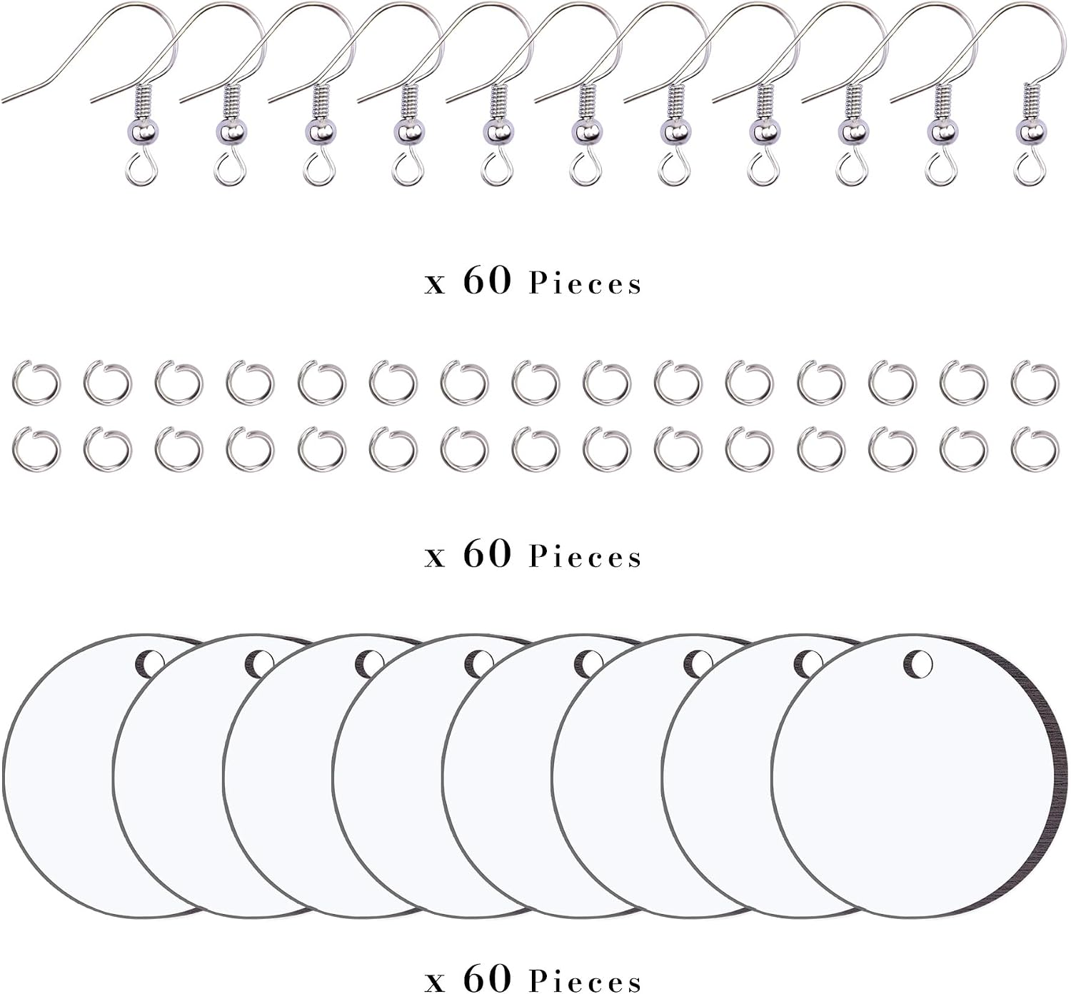 Duufin 180 Pcs Sublimation Earring Blanks with Earring Hooks and Jump Rings Heat Transfer Unfinished MDF Round Earrings Blank for Sublimation Christmas Valentine Women DIY Earrings