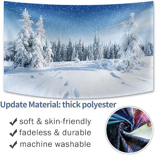 Miniatura 5 de Tapiz de invierno del país de las maravillas, tapiz de pared de bosque nevado, tapiz de Navidad para colgar en la pared, pinos en tapiz nevado, arte