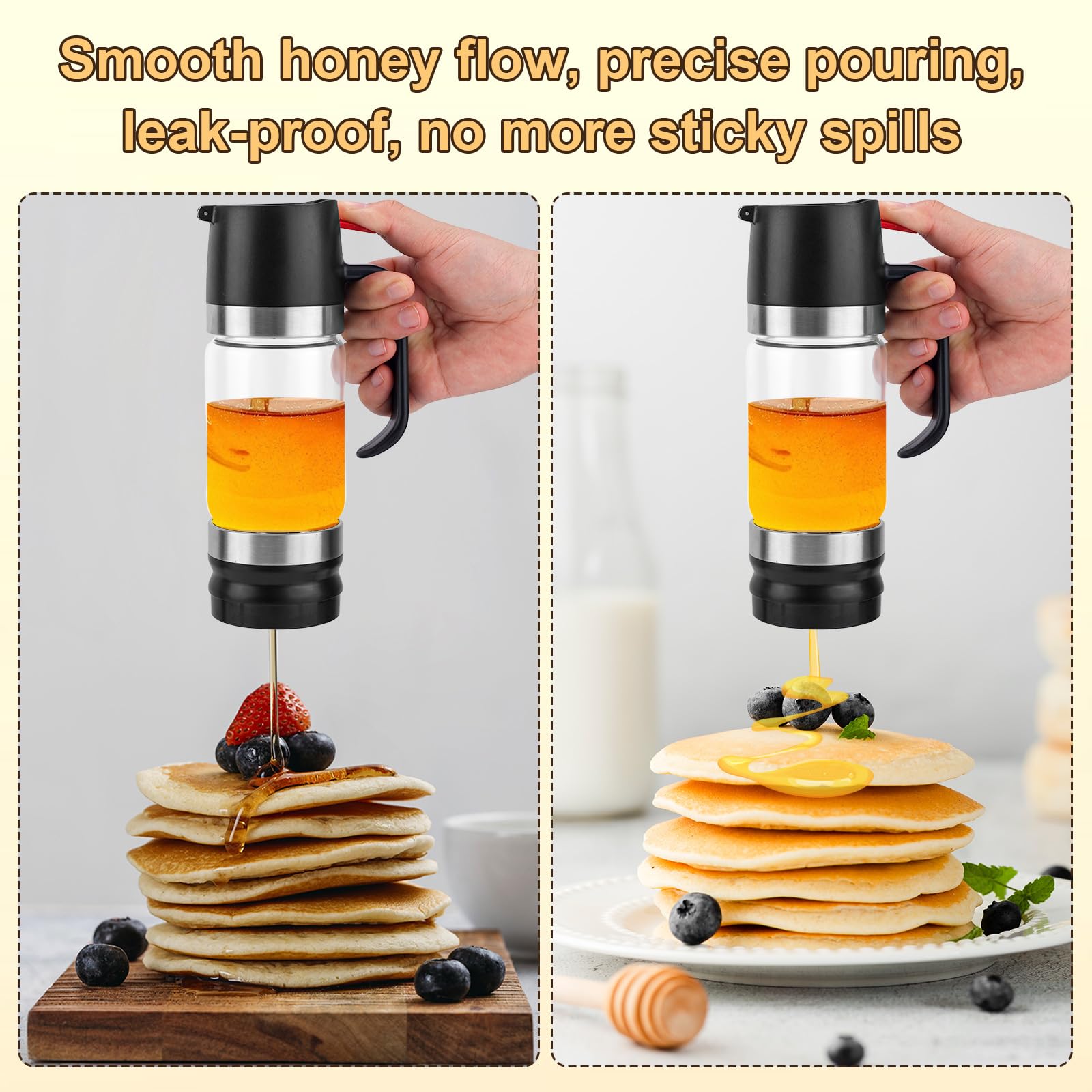 Distributeur De Miel 300ml Ayolofei En Verre Avec Poignée - Sans Goutte Pour Miel Et Sirop