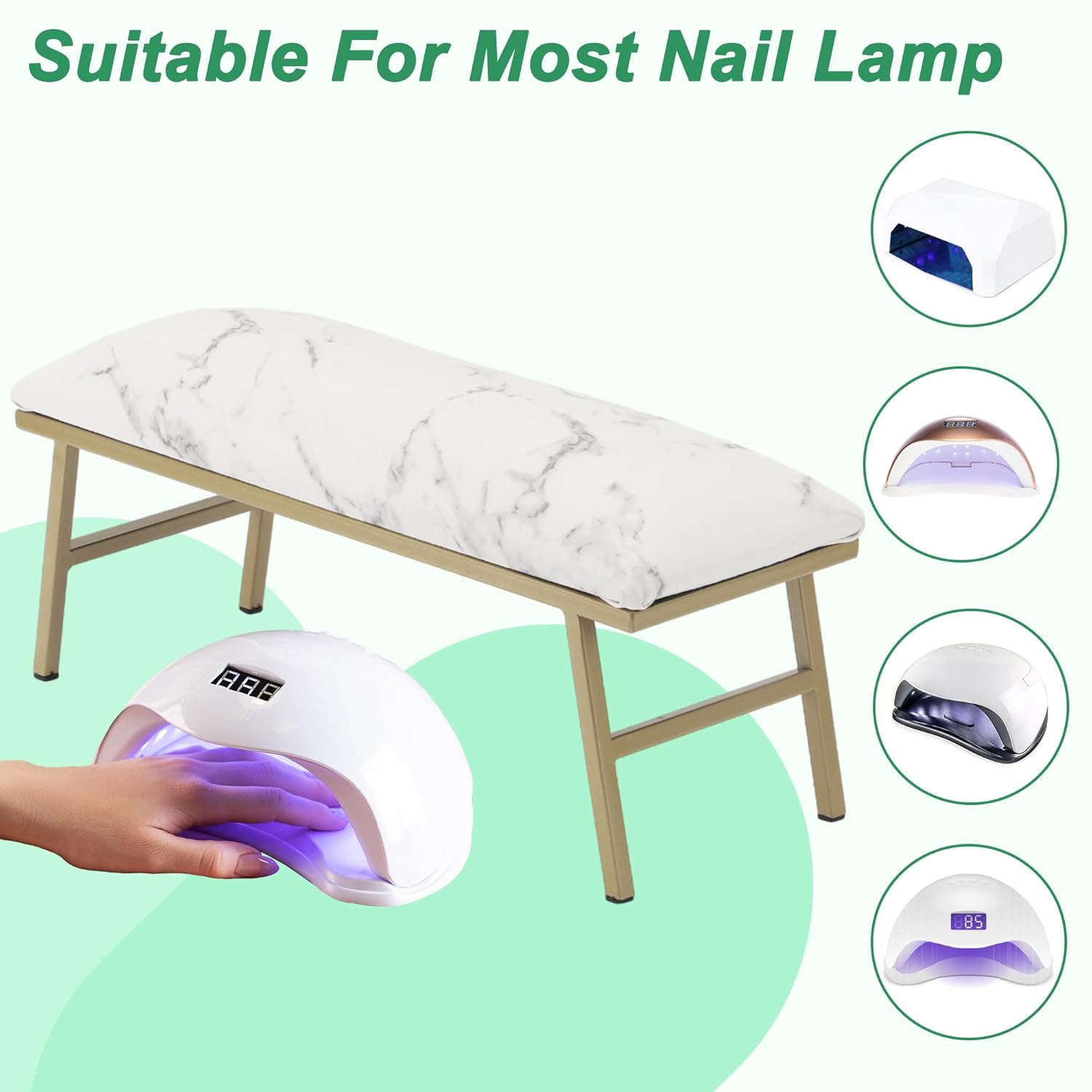 VOCOSTE 1 Set Arm Rest for Nails Tech, Non-Slip Nail Arm Rest, Manicure Hand Rest with Nail Table Mat, Hand Rest for Nails Tech, Nail Hand Rest, White Marble