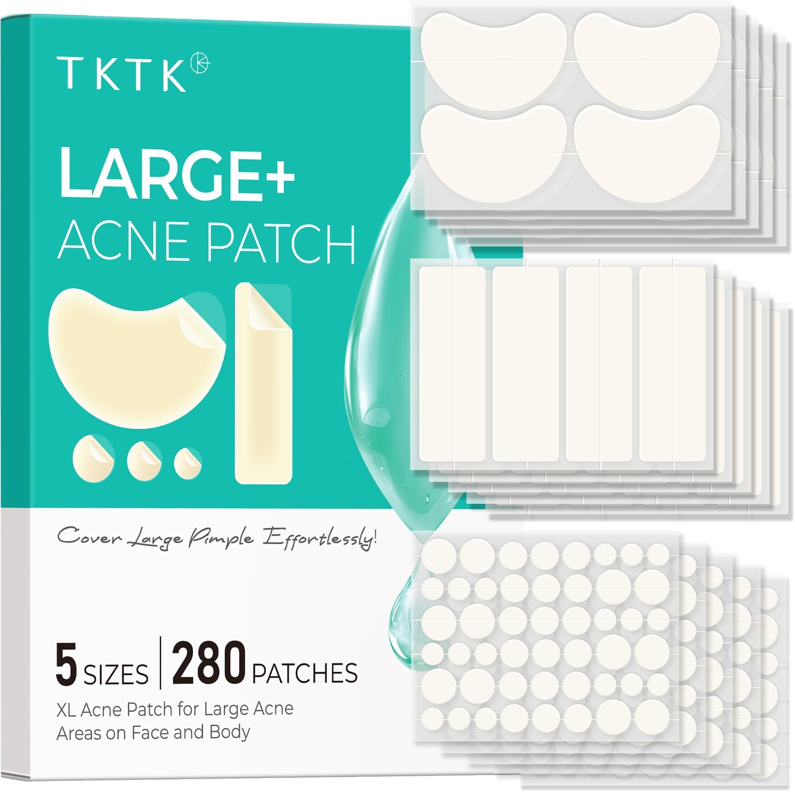TKTK Moon Contoured Hydrocolloid Pimple Patches (5 Sizes 280 Count)