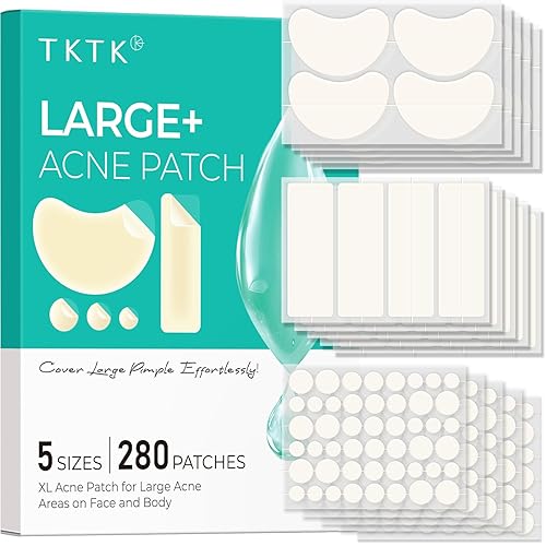 Miniatura 10 de TKTK Parches hidrocoloides grandes para espinillas de barbilla para cara, parche de acné contorneado XL para brotes de zit en la mandíbula, tiras