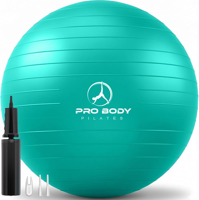 Pelota de yoga ProBody Pilates – Pelota de ejercicio de grado gimnasio | Tamaños 45/55/65/75/85 cm, carga de 880 lb, certificado CA 10P, PT y uso prenatal, recomendado por obstetras, extractor