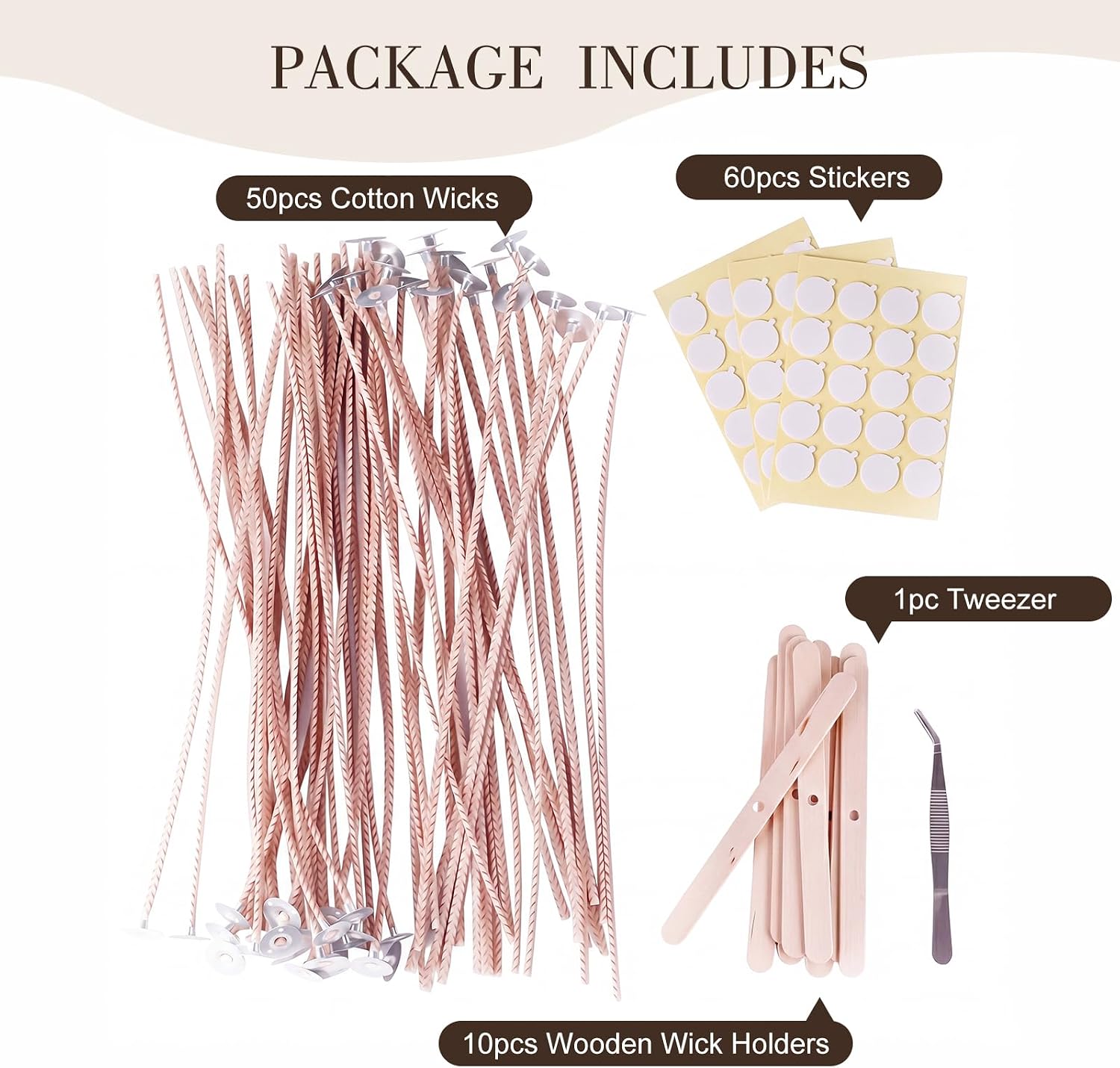 Candle Wick Kit – 50pcs 8-Inch Pre-Waxed Cotton Candle Wicks with Tools for Soy & Beeswax DIY Candles