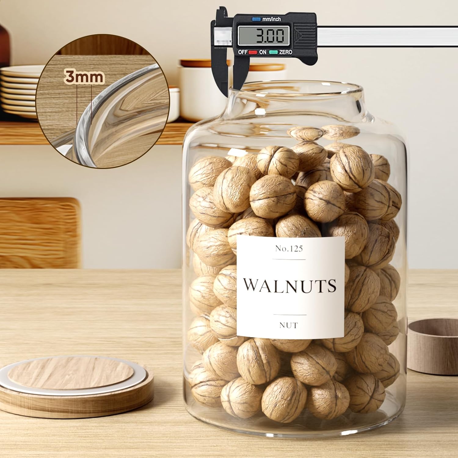 Yirilan 2 PCS Flour Sugar Storage Containers Glass Jar, 4000ml/1 Gallon/4.2 Qt/135oz,Large Glass Food Storage Jars with Wood Airtight Lids,for Tea,Spice,Cereal Rice Flour Pasta Sugar - Image 6