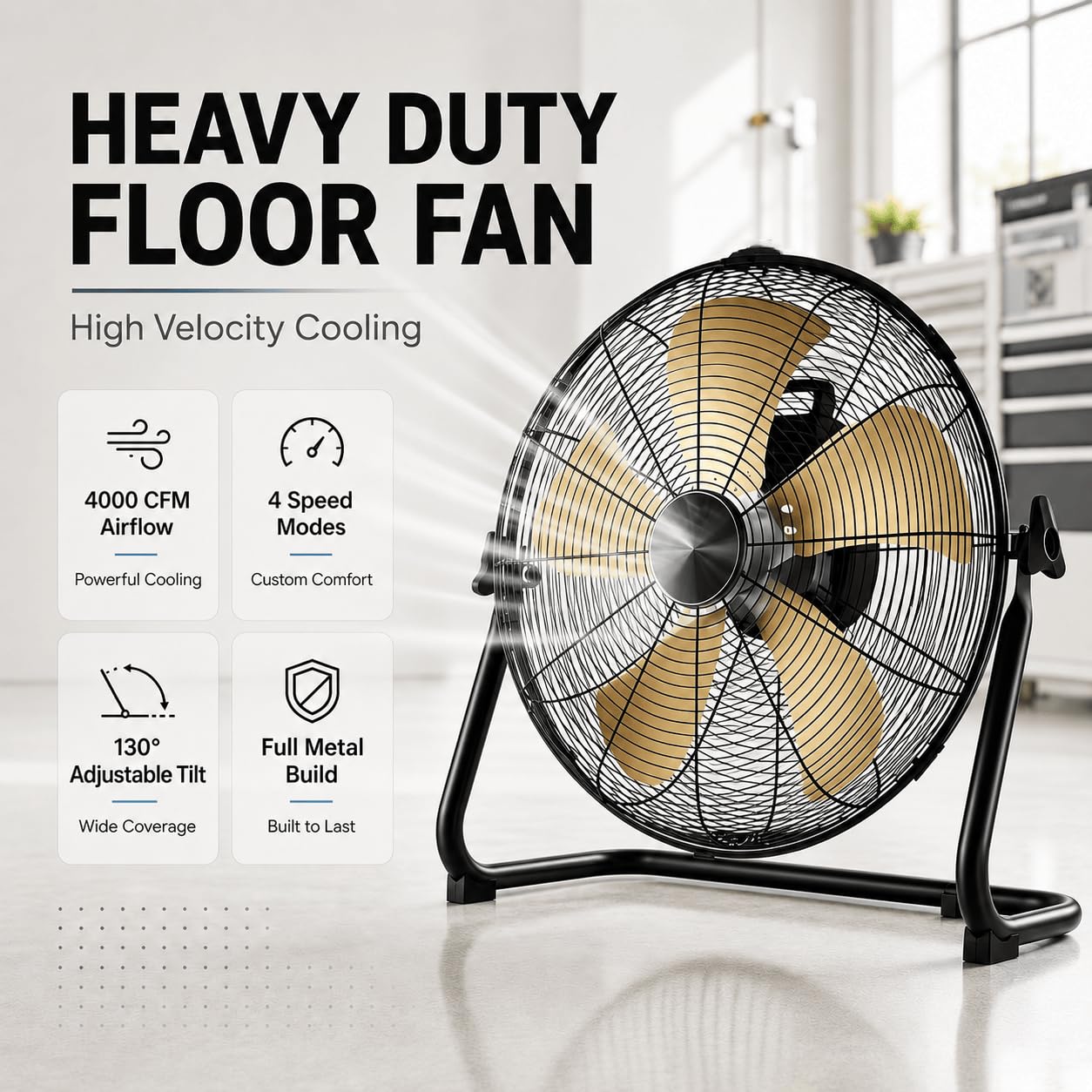 Ventilateur de sol industriel en métal robuste,4000 CFM grande vitesse