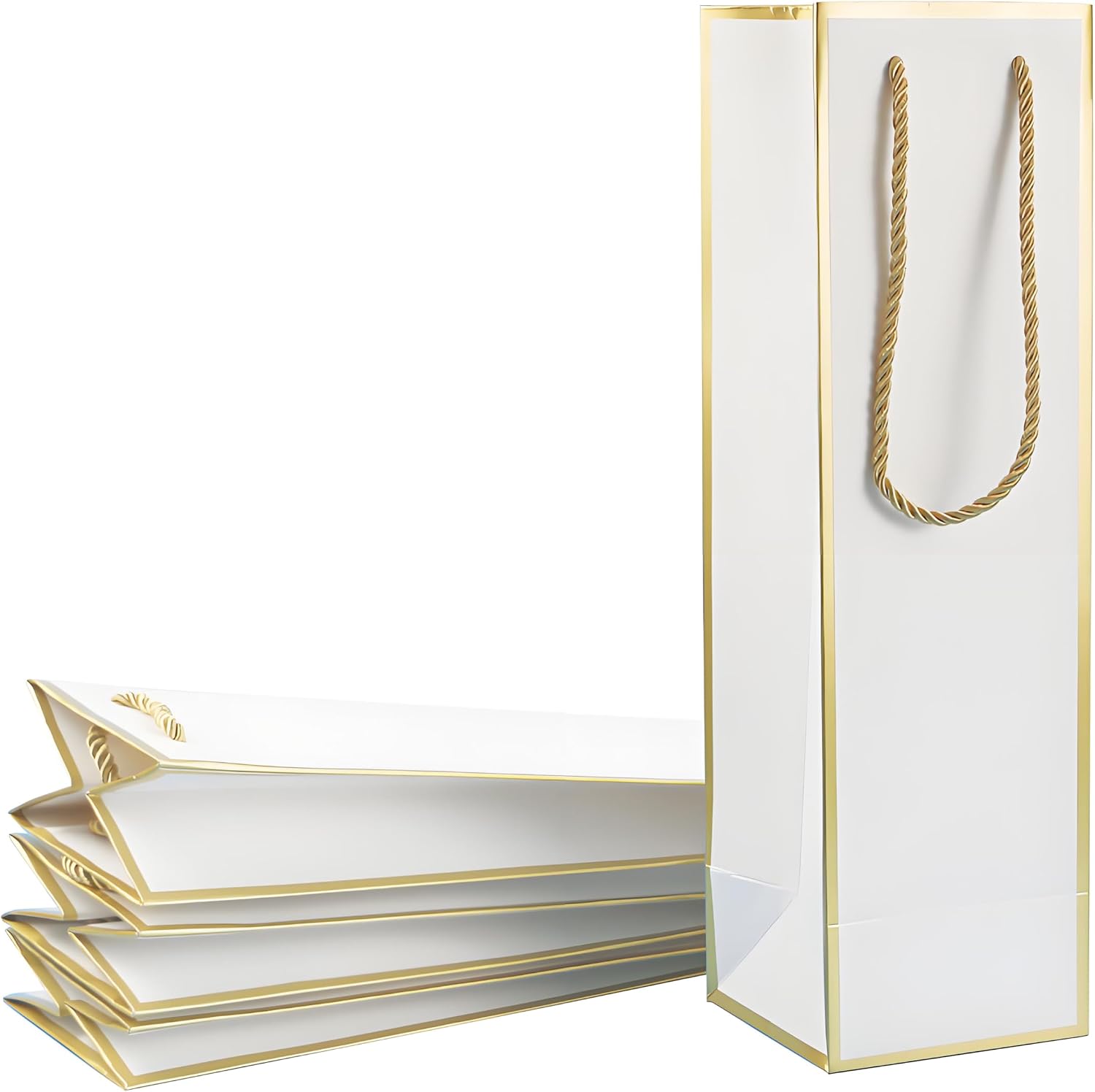Miraclekoo Elegant Wine Bags for Gifts - Gold Foil White Wine Bottle Gift Bags,2 Pcs (4"x4"x13.8") for Whiskey/Liquor/Champagne