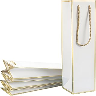 Miraclekoo Wine Gift Bag for Wine Bottles, 4 Pcs Luxury Wine Bottle Gift Bags, 4"x4"x13.8" Whiskey/Liquor Wine Bottle Bags For Gifts,Gold Foil White Wine Bags with Handles
