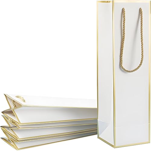 Miraclekoo Wine Gift Bag for Wine Bottles, 4 Pcs Luxury Wine Bottle Gift Bags, 4"x4"x13.8" Whiskey/Liquor Wine Bottle Bags For Gifts,Gold Foil White Wine Bags with Handles