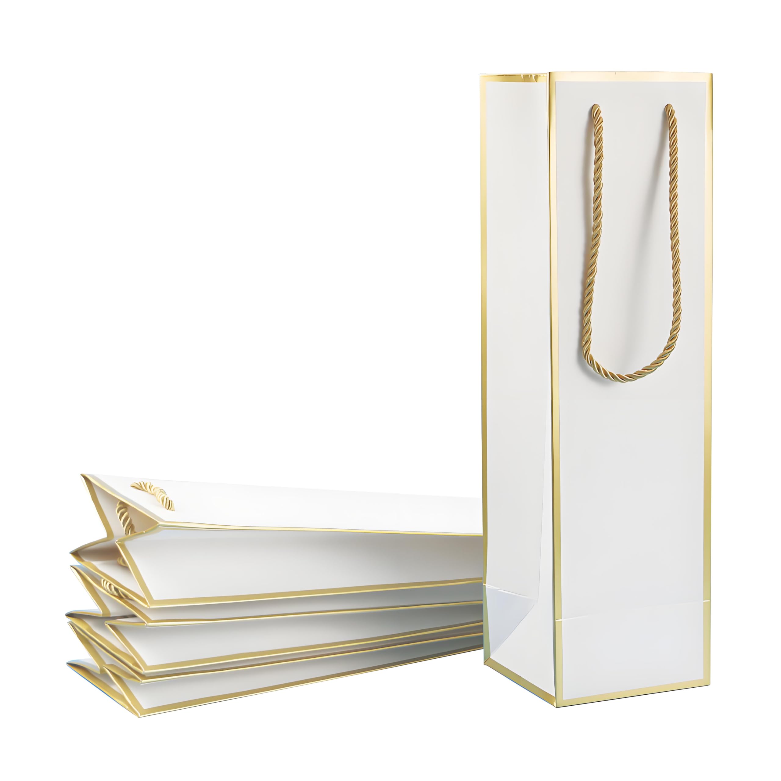 Miraclekoo Wine Gift Bag for Wine Bottles, 4 Pcs Luxury Wine Bottle Gift Bags, 4"x4"x13.8" Whiskey/Liquor Wine Bottle Bags For Gifts,Gold Foil White Wine Bags with Handles
