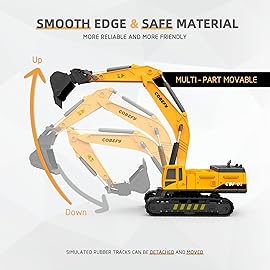 Kids Construction Toys for Boys, Playset of Excavator Toy, Crane Toy & Semi Truck Toy Tractor Lowboy Trailer, Construction Trucks for Toddler, Ideal Birthday Party Favor Gift for 3 Years Old and Up