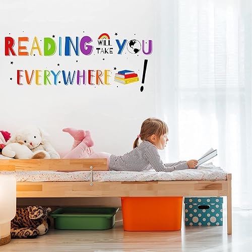 Miniatura 5 de Mfault Calcomanía de pared con frase motivacional de lectura te llevará a todas partes, frase motivacional, decoración de guardería, aula,