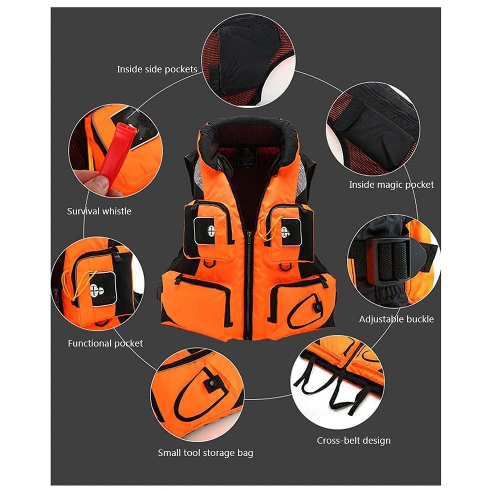 Adult Kayak Vest for Men and Women, High-Buoyancy Adjustable Safety Vest with Detachable Multi-Pocket Storage Bag, Comfort Wear for Kayaking, Boating, Fishing, Surfing, Swimming