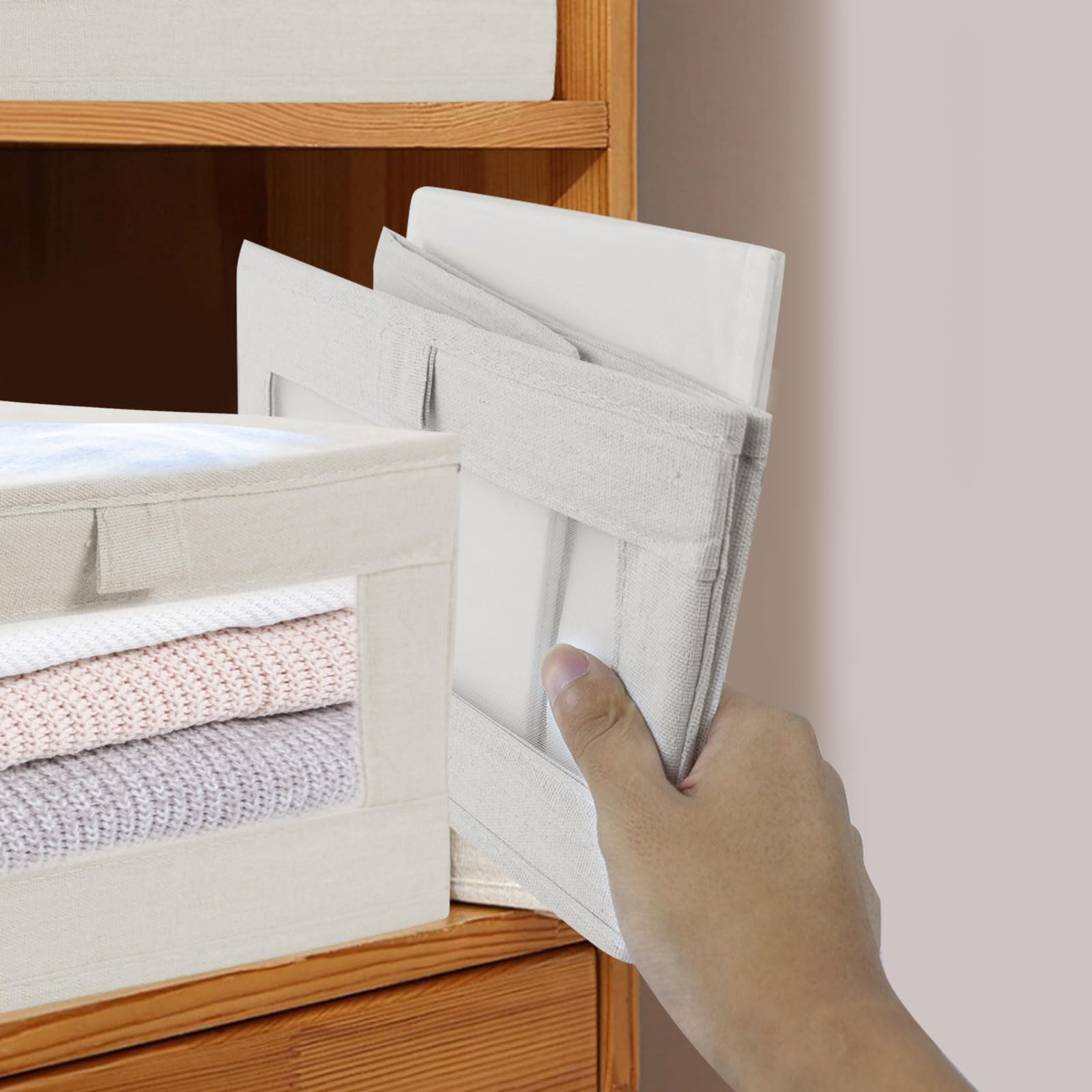 4 Piezas Caja de Almacenaje Armario, Organizador Armario Plegable Organizador de Ropa para Armario Cajas Organizadoras Armarios, Sistema Organizador Armario, para Ropa Juguetes, 40x26.5x16cm, Blanco