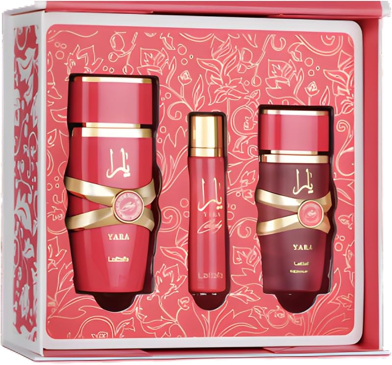 Lattafa Yara Candy Gift Set – 100ml Eau de Parfum, 12ml Travel Perfume & 50ml Hair Mist | Sweet Fruity Creamy Arabic Fragrance for Women | Long-Lasting Perfume Trio