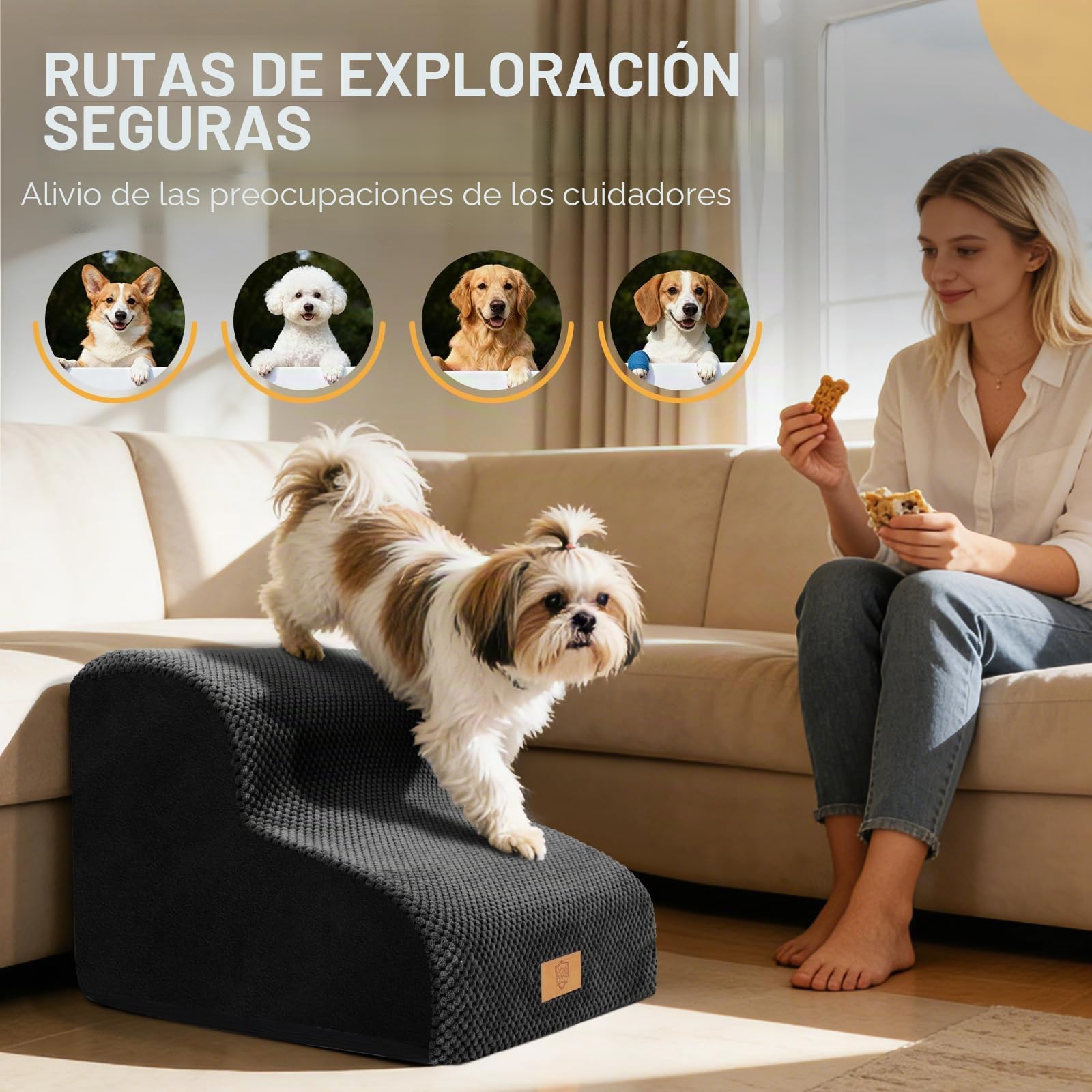 Zvonema Escaleras para Perros de 2 Peldaños, Escalera para Mascotas de Esponja, Rampa para Perros de Esponja para Sofá Cama, Superficie Antideslizante, Lavable, Desmontable