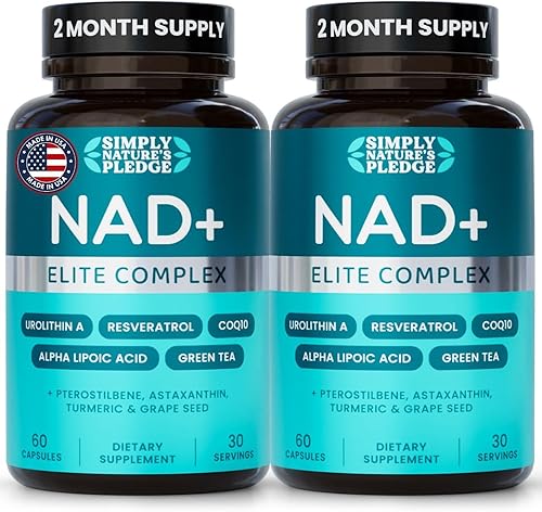 NAD+ Elite Complex  NAD+ directo 300 mg con urolitina A, resveratrol, CoQ10 y mezcla antioxidante  Energía celular, apoyo mitocondrial y