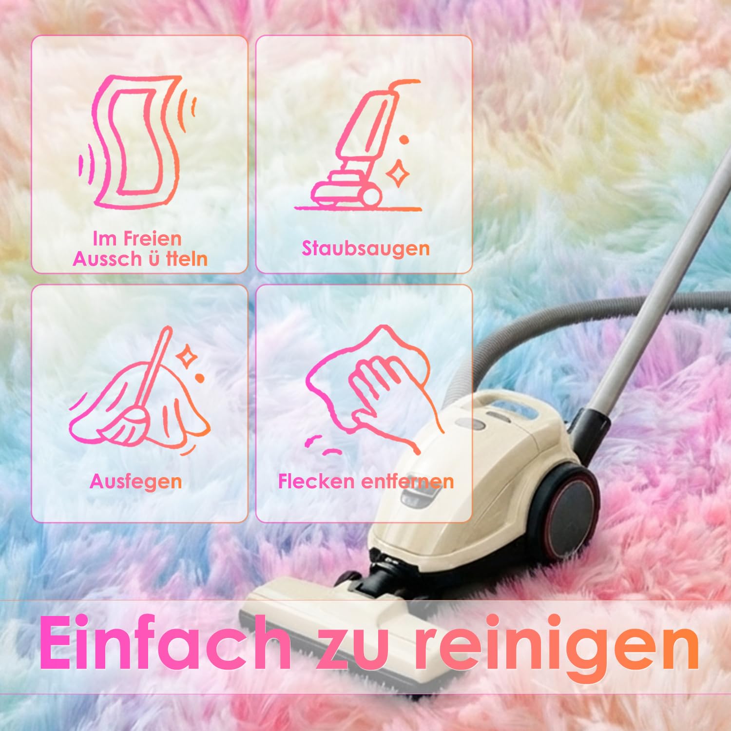 Teppich Wohnzimmer 160 x 230 cm Regenbogen Waschbar Rutschfester Hochflorteppich Kinderzimmer Schlafzimmer Flauschiger Teppiche