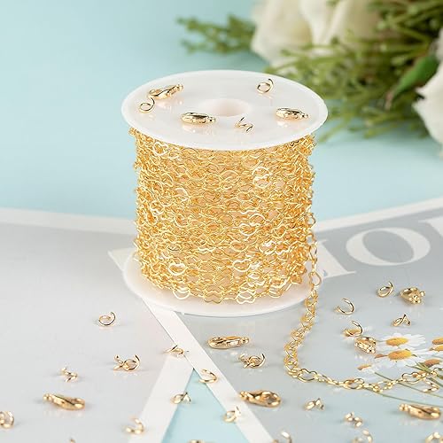 Miniatura 5 de KYUNHOO Cadenas de corazón chapadas en oro de 18 quilates de 16.4 ft de latón macizo a granel, cadena de collar de corazón para mujer, pulsera,