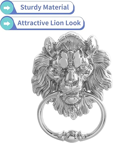 Vista 11 de MOLIGOU Lion Head Door Knocker, 6 Inch Decorative Front Door Knocker, Antique Lion Door Ring Pull Handle (Gold)