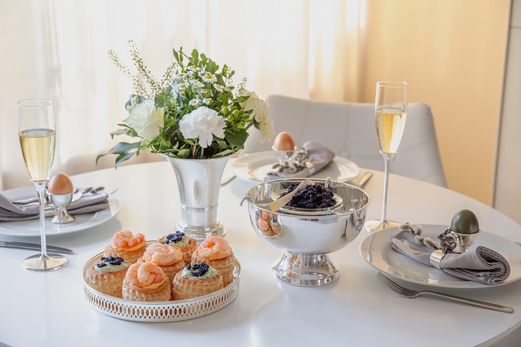 EDZARD Caviarera con inserto de cristal Palma, Bol para caviar plateado con peso, diámetro 19 cm