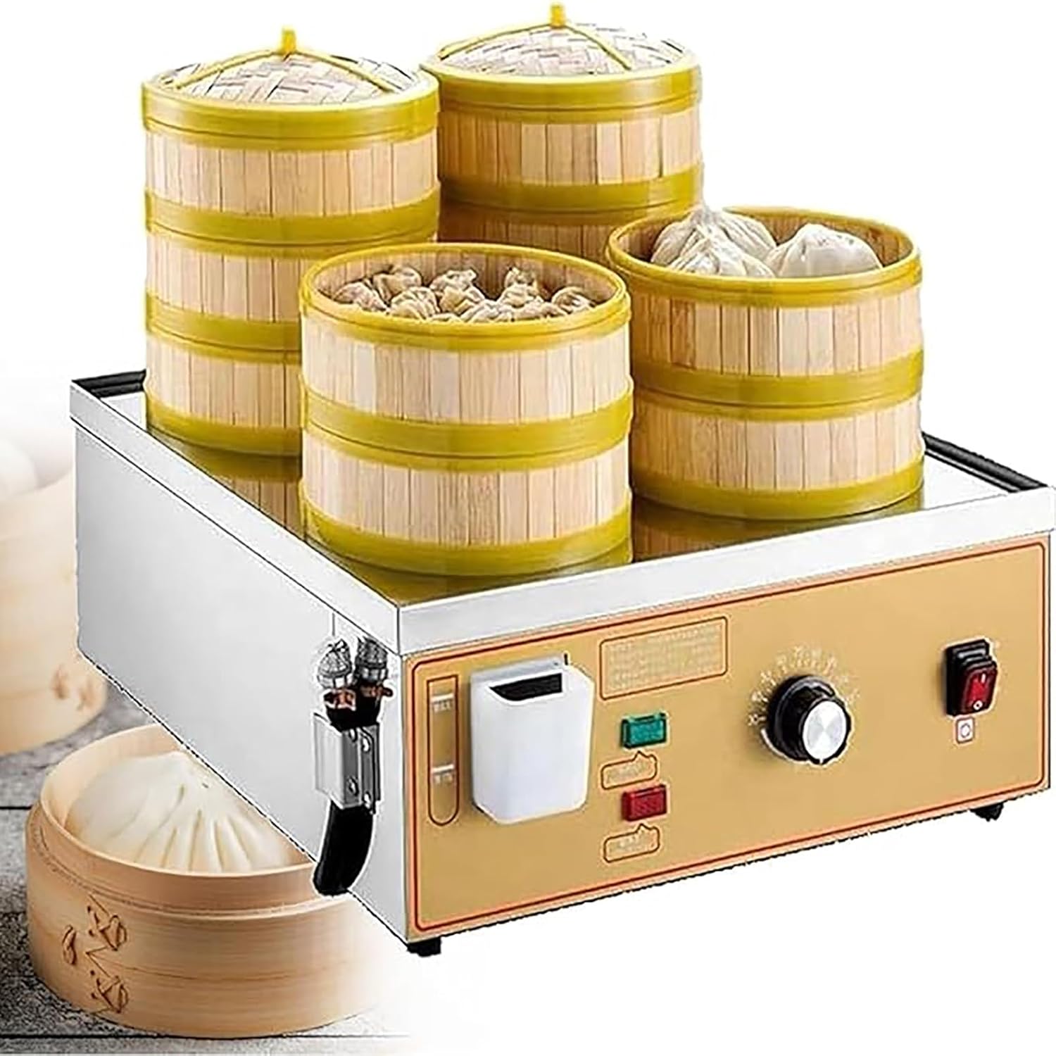 Commercial Electric Dim Sum Steamer 4 6 Hole Steamed Bun Machine Dry Boiling Water Shortage Alarm and Independent Water Supply 30 110℃ Temperature Adjustment Stainless Steel U Tube Heati