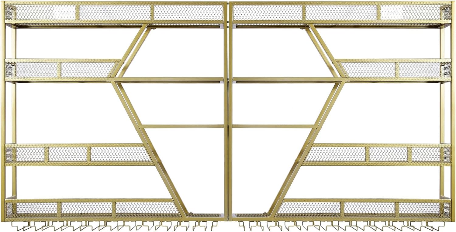 Metal Bottles Storage Display Storage Shelf with Glass Holder Bottles Floating Shelves for Home Dining Room Kitchen