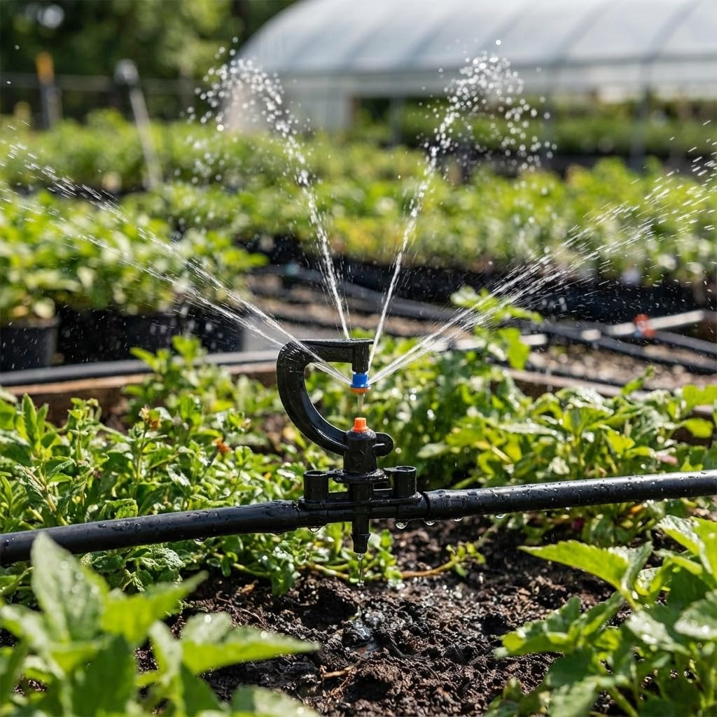 Suinga 100 x MICROASPERSOR 12 chorros montado con microtubo y Toma, con estaca de 40 cm para riego agricola y riego en jardineria